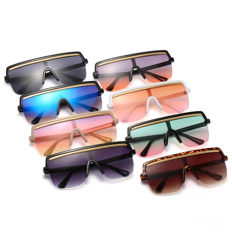 FC Oversized Red Yellow Gradient Cat Eye Sunglasses Women Luxury Brand Fashion Rimless Square Metal Female Men Sun Glasses