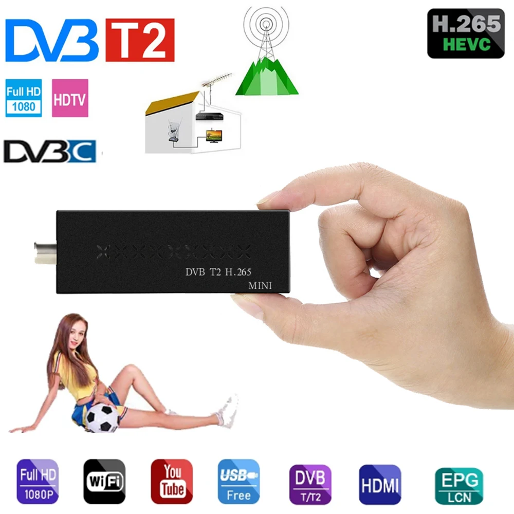 DVB T2 mini satellite receiver TV tuner card H265 HD 1080P DTV delarimine Youtube Russia Italy