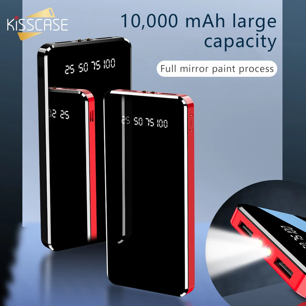 KISSCASE 10000 мАч 20000 мАч светодиодный зеркальный внешний аккумулятор Diaplay Быстрая зарядка портативное USB зарядное устройство Внешний аккумулятор для Xiaomi PowerBank