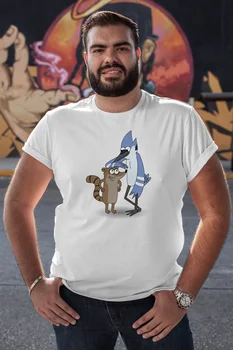 

Angemiel Wear Chatter Mordecai And Rigby White Men 'S Cotton Big Size T-Shirt