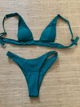 Bikini con realce para mujer, traje de baño pequeño de dos piezas con realce en V profundo, cintura alta, estilo brasileño, 2021