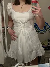 Bazaleas-vestido de encaje bordado blanco para mujer, vestido Vintage de cintura Bandage con lazo cruzado, vestidos de mujer con volantes a la moda