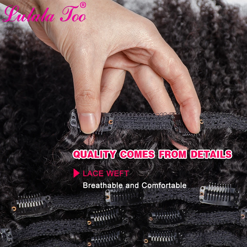 Afro Kinky Curly Clip In Human Hair Extensions 4B 4C Brazilian Remy Hair Natural Color 7Pcs/Set 120G For A Head Lulalatoo