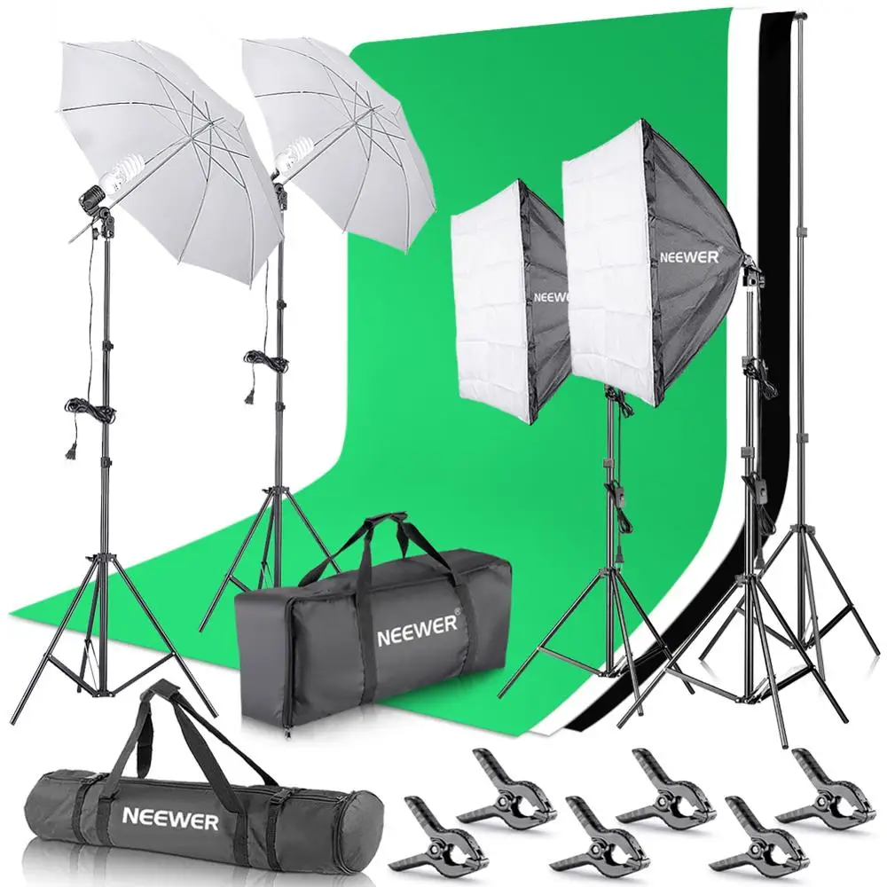 Neewer 8.5 x 10 feet/2.6 x 3 meters Background Support System + 3 X 6 meters Backdrop Umbrellas Softbox Continuous Lighting Kit