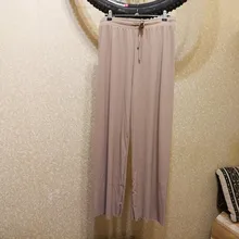 Pantalones holgados de pierna ancha para mujer, calzas de seda suave de hielo, longitud hasta el tobillo, color negro, gris, caqui, de cintura alta para verano