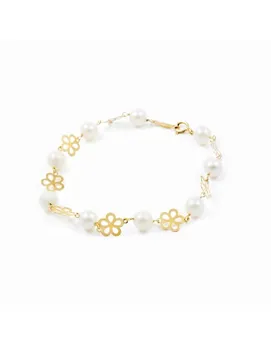 

Bracelet girl gold flower 5 petals with pearls