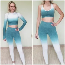 Ropa Deportiva ombré para mujer, conjunto de Yoga sin costuras, ropa de entrenamiento, conjunto deportivo para gimnasio
