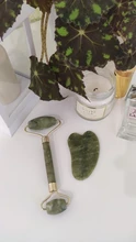 Rodillo masajeador Facial de piedra de Jade Natural, conjunto de rascador de Gua Sha verde, herramientas adelgazantes de belleza, 2 unidades