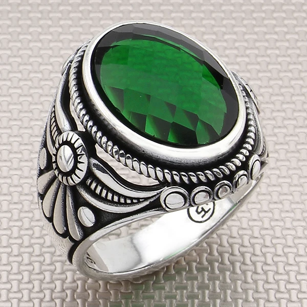 

Bow Patterned Green Zircon Gemstone Men's Ring made 925 Sterling Silver Jewellery Handmade Ring with Natural Gemstone Men Ring