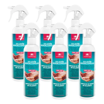 

CRYSTAL CLEAR. Pack 6 hydroalcoholic solution in gun. 70% Alcohol. Ethanol Cosmetic. 6x250ml. Hand cleaner without rinsing