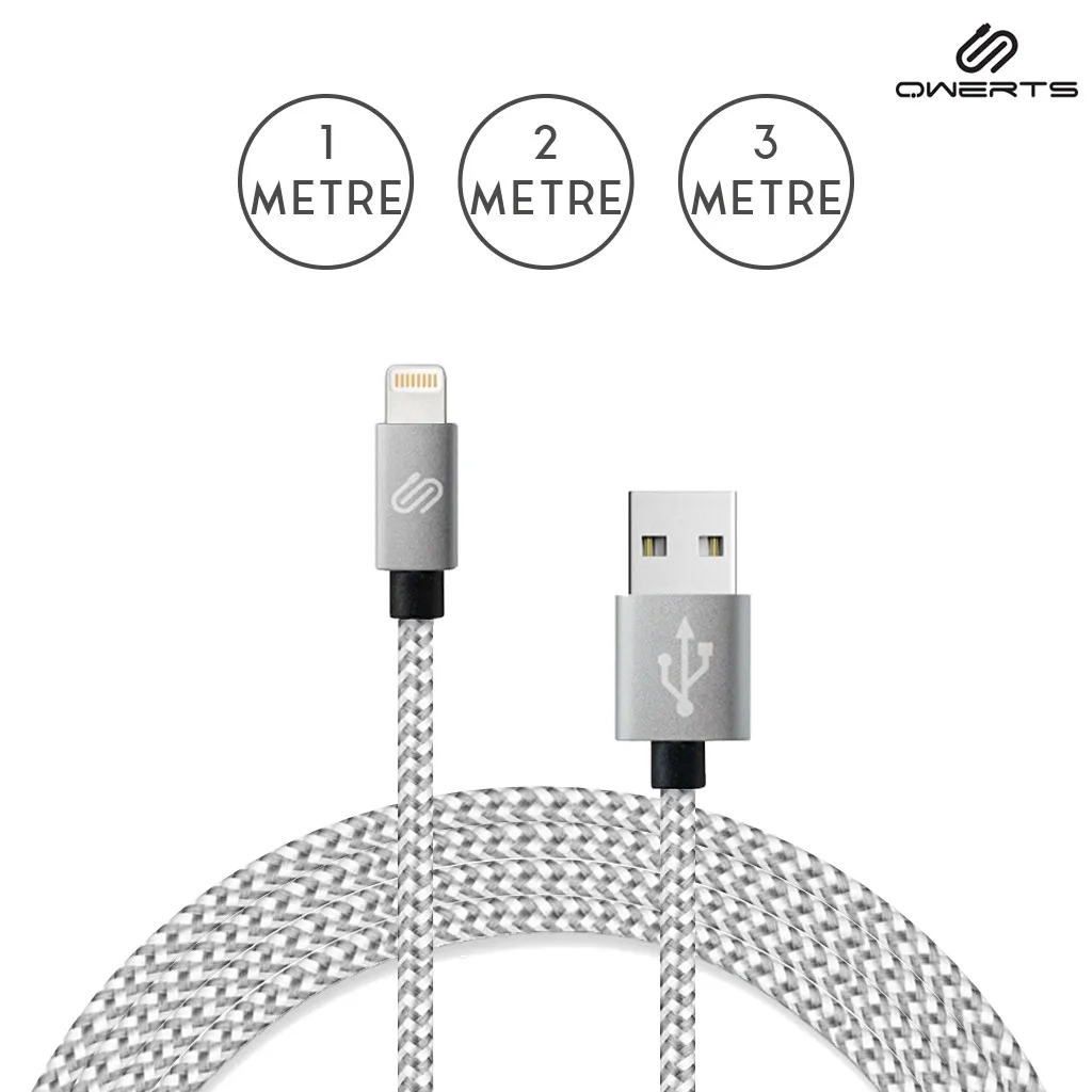QWERTS Apple iPhone USB кабель для быстрой зарядки и передачи данных 1 2 3 метра плетеный