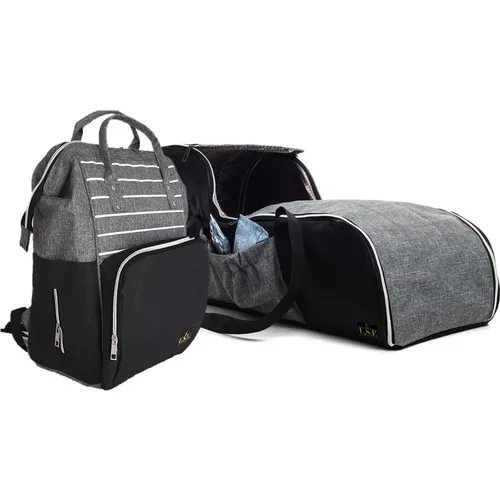 U.S.F Carrycot Main Lap Stroller Baby Carriage + Mother Care Bag Set Striped Gray-Black | Мать и ребенок