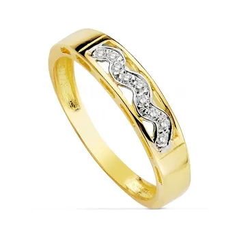 

18k solid gold ring bicolor band curve zircons rectangular width 3mm. Openwork girl First Communion