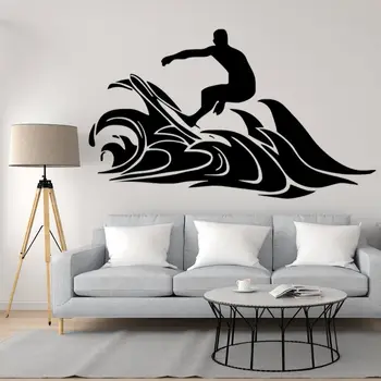 

Vinyl Beach Surfer Ride In Wave Wall Sticker Decal Surfing Sports Sticker Home Living Room Art Decoration Removable A003122