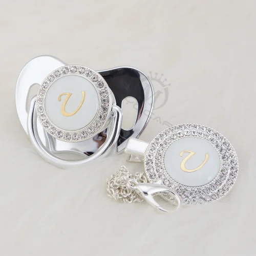 MIYOCAR имя инициалы буквы U элегантная Серебряная коллекция bling соска и пустышка зажим BPA бесплатно пустышка bling SGS пройти LU-1 - Цвет: LU-9-1   6-18M