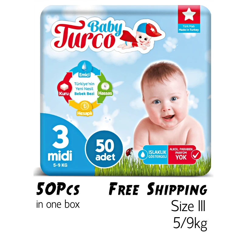 

Size 3 Baby Diaper 5-9kg excellent precision Children Underwear 50pcs in one box Turkish Made Baby Diaper Dropshipping