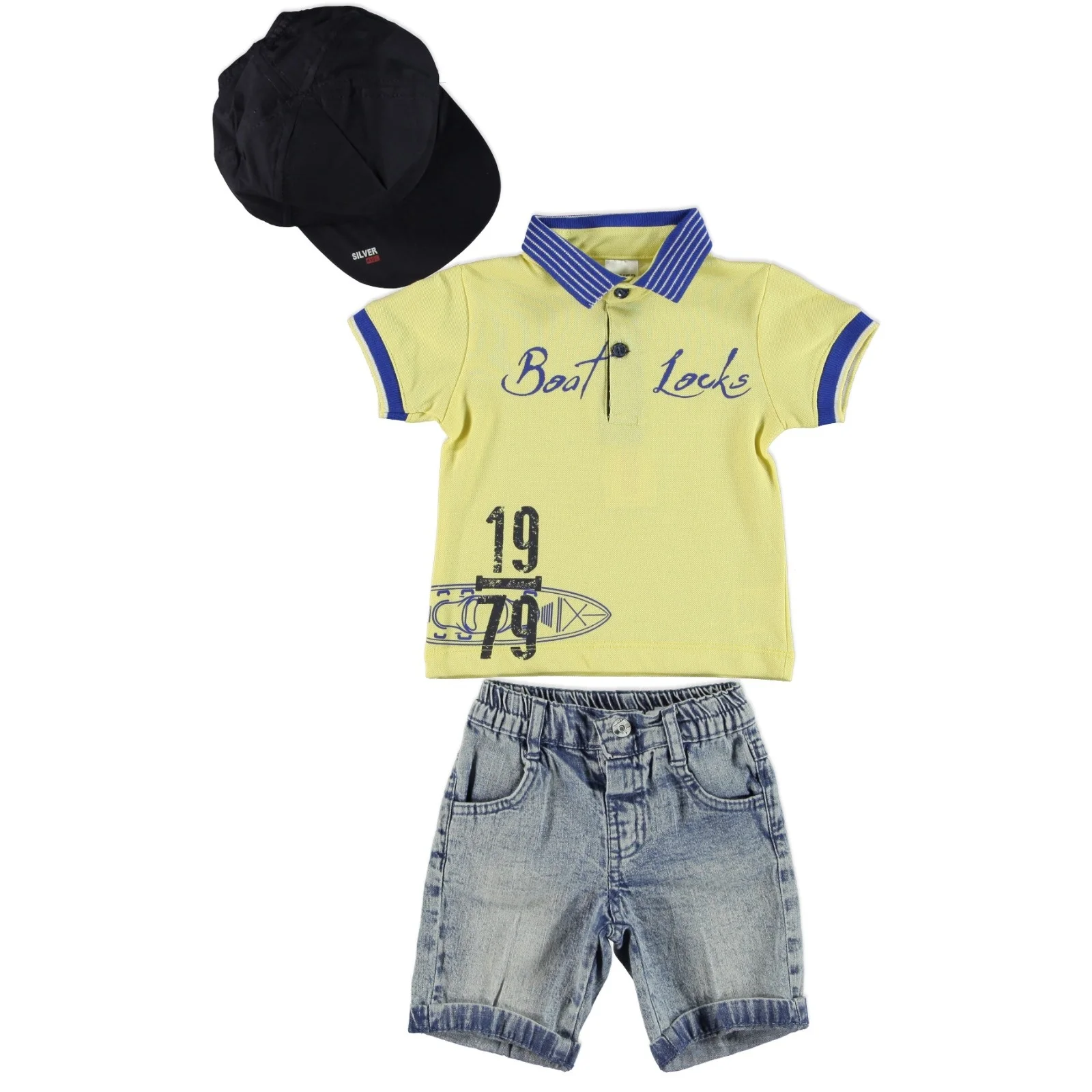 Ebebek Bombili/комплект из 3 предметов для маленьких мальчиков; футболка-поло с круглым вырезом; джинсовые шорты - Цвет: Цвет: желтый