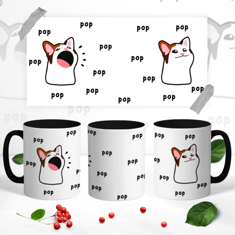 Ceramic mug Tableware tea coffee kitchen utensils sets Gifts for men Woman funny memes discord kitty catto &quotpop pop pop&quot | Дом и сад