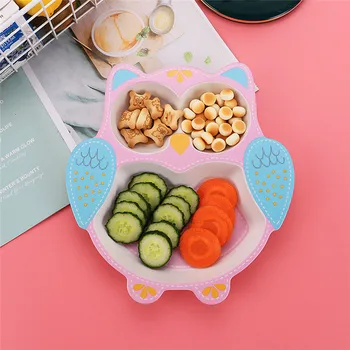 

5Pcs/set Eco-friendly Bamboo Fiber Plate Dishes Children Tableware Set Dinnerware Creative Feeding Bowl Separation Plate