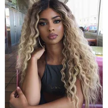 

WIGERA Highlight fashionable pick dye long water wave brown mixed with flaxen blonde wig for women