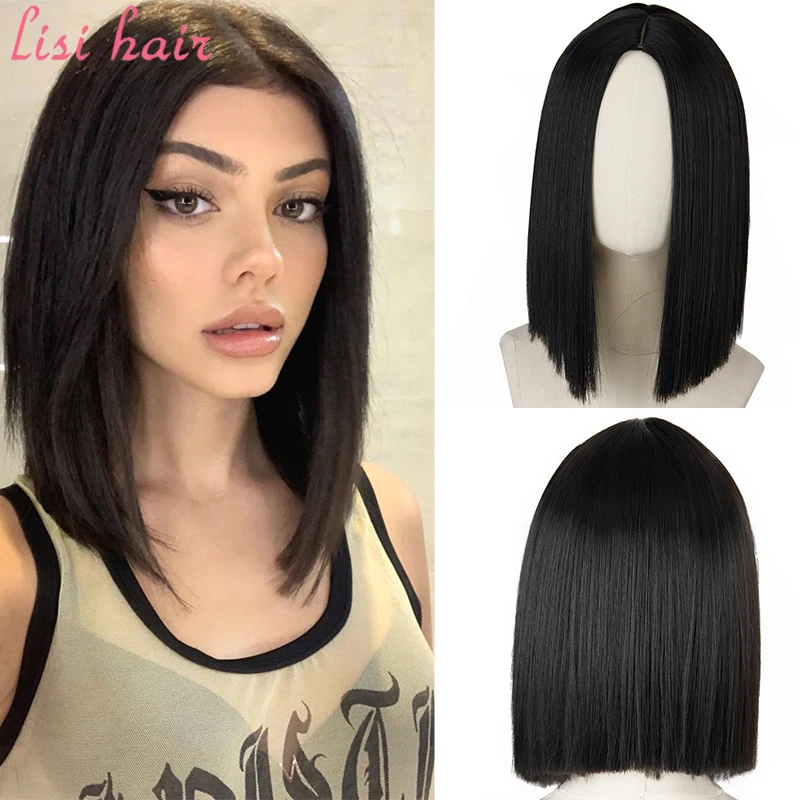 LISIHAIR 12 дюймов короткие прямые волосы синтетические женские черные золотые