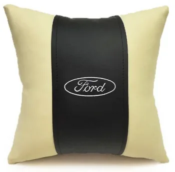 

Eco-leather cushion with Ford logo (size: 32x32 cm, color: beige with black insert, removable pillowcase with zipper)