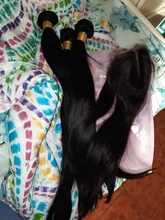 Extensiones de cabello humano peruano con cierre de encaje, mechones rectos de 30 pulgadas, 4x4, cierre HD 5x5, 3/4 mechones