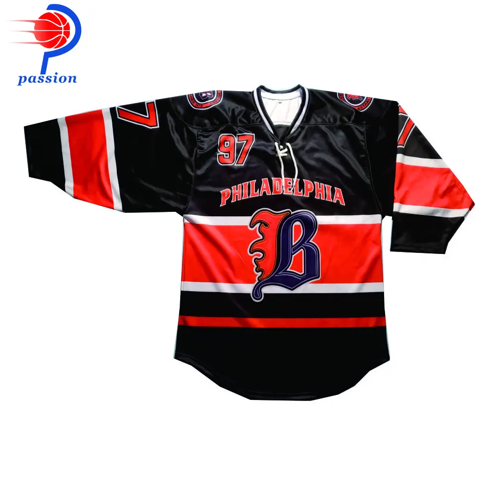 MOQ 5pcs Sublimation Customized 100% Polyester For US Philadelphia Team Ice Hockey Jersey
