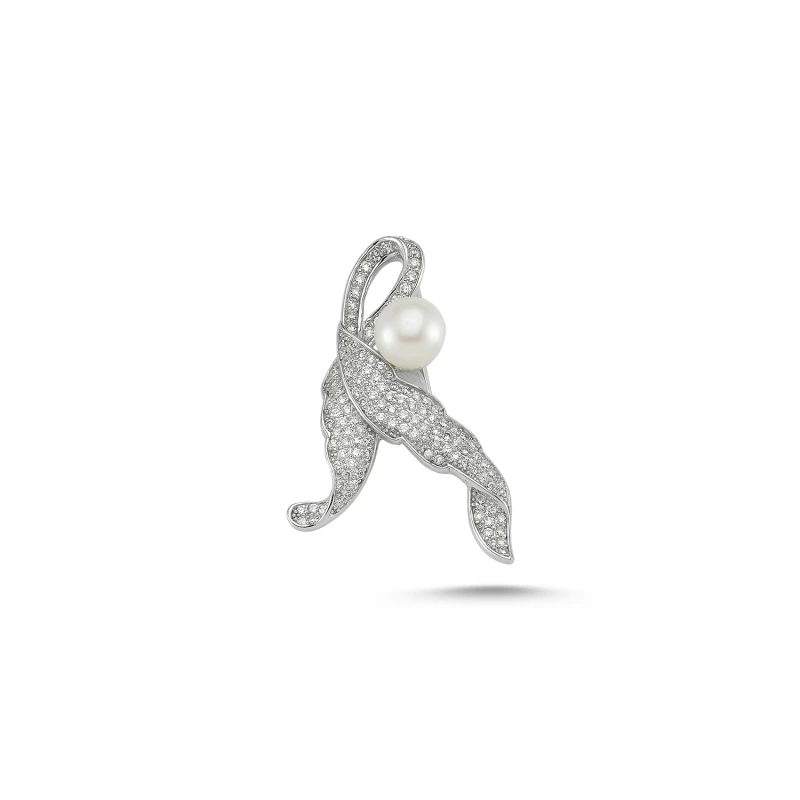

Silver 925 Sterling Pearl Zircon Gemstone Brooch