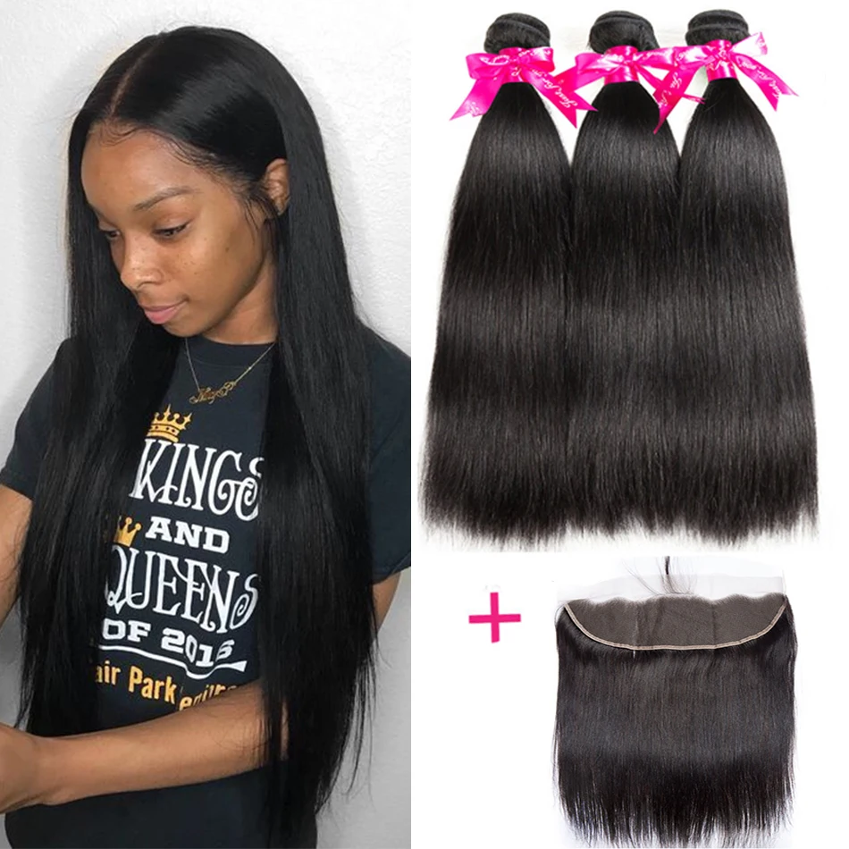 

Brazilian Hair Weave Bundles With Frontal Straight Hair 100% Human Hair Bundles With 13X4 Lace Frontal Closure tissage bresilien