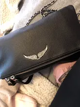 Alas decoradas bolso de un solo hombro de mujer casual moda desenfadada dos cadenas Bolsa Bandolera bolsos de cuero