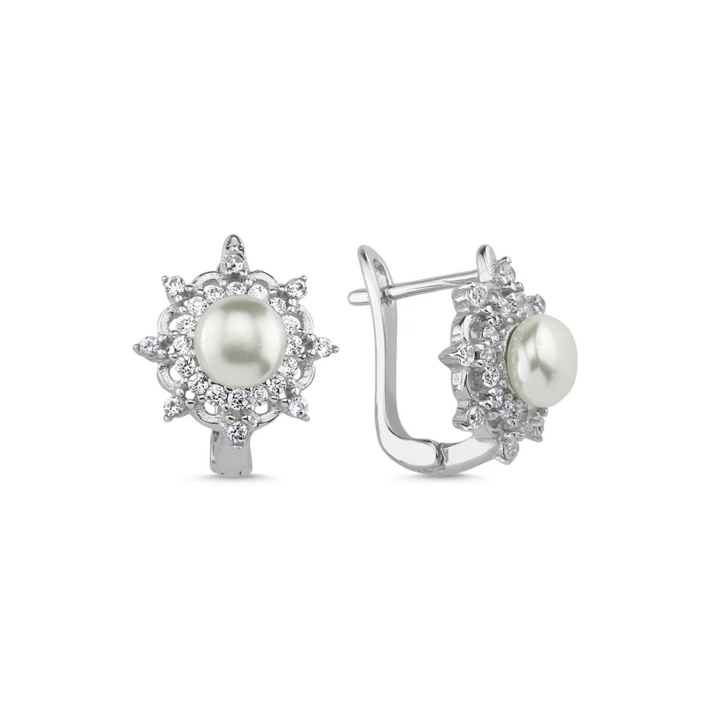 

Silver 925 Sterling Pearl & Zircon Crystal Earrings