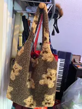 Bolso grande de tela de oveja para mujer, bolso grande de hombro de lona de oso de piel esponjosa, bolso de compras suave de gran capacidad, bolso escolar para niña