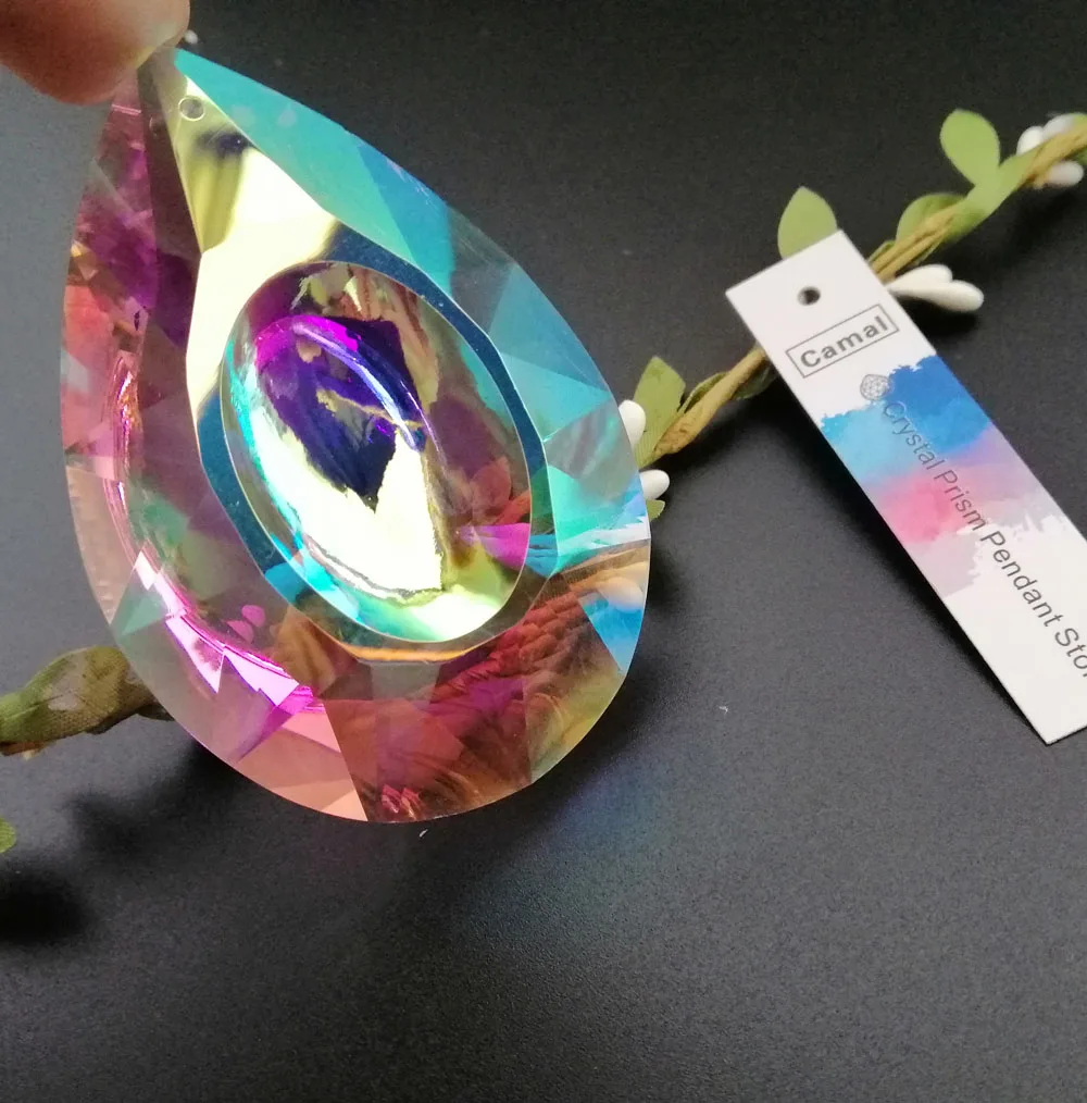 Prisma Di Cristallo A Goccia 76mm - Acchiappasole Per Finestre, Decorazione Feng Shui, Arcobaleni - Foto 6