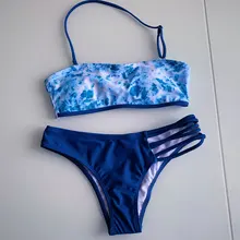 Two-Piece Suit Bikini-Set Beachwear Tube-Top Swimwear Women Bathing Print Plus-Size Floral