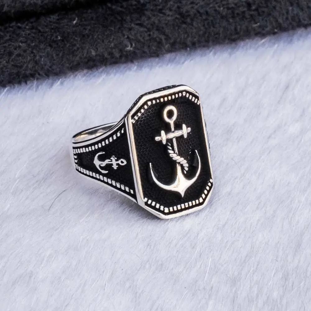 925 пробы Серебряное кольцо с якорем моряка