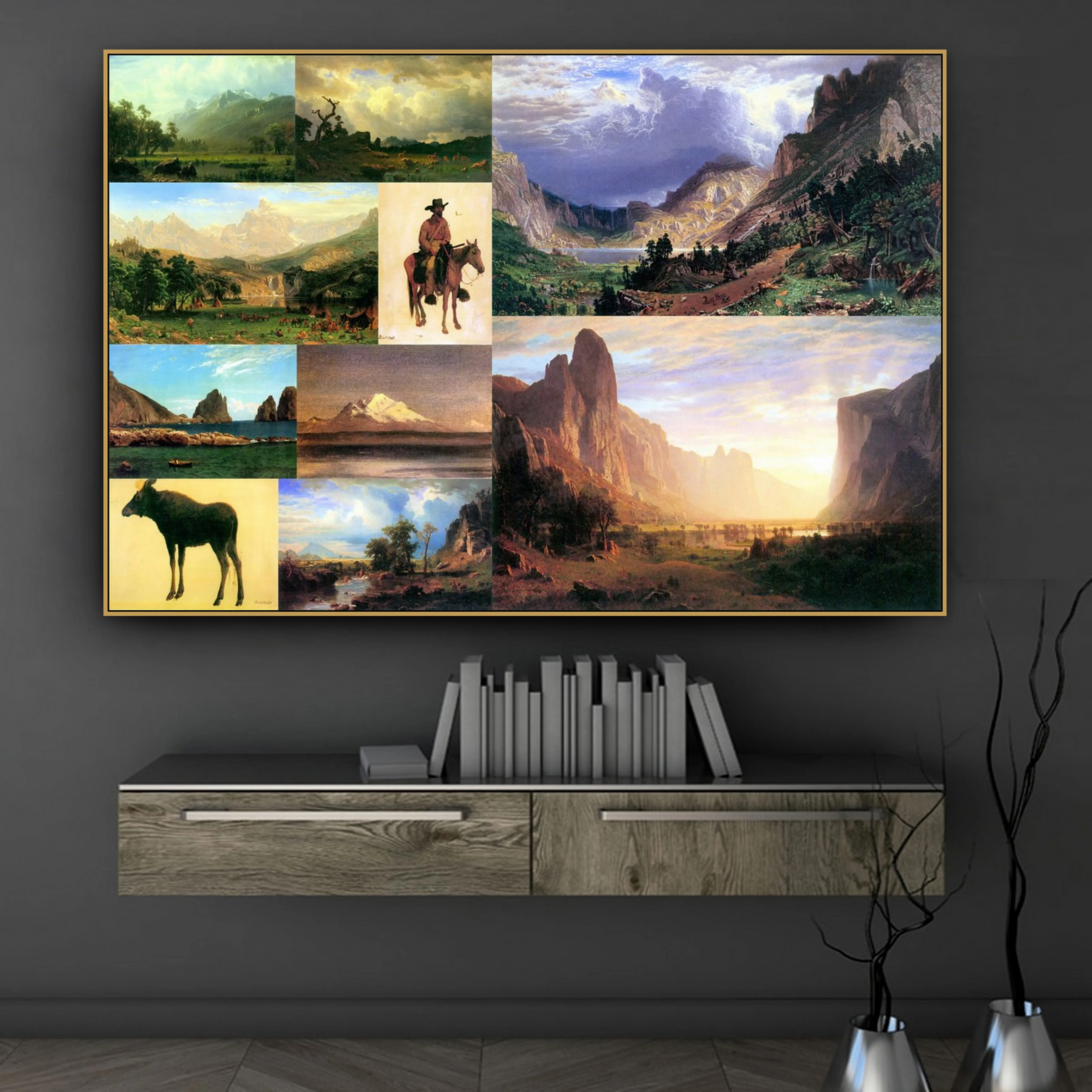 Albert Bierstadt Old Famous Master Artist Storm in the Rocky Canvas Painting Photo Collage Print for Room Wall Deco Art | Дом и сад