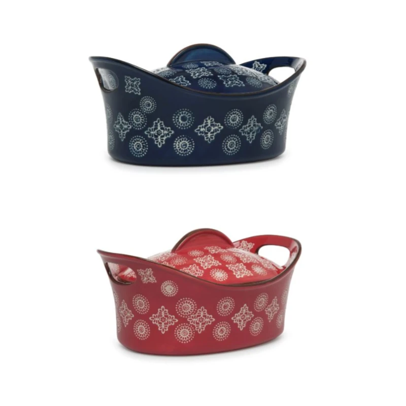 

New Design Oval Big Size Traditional Authentic Enamel Porcelain Pattern Fireproof Baking Pot Cooker Table Service Bowl-Free Ship