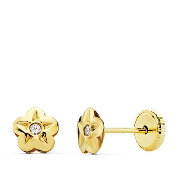 

Earrings 18k gold flower 5mm. Center cubic zirconia [AB4714]