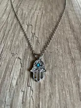 1PC turco de mal de ojo mano COLLAR COLGANTE Hamsa para mujer joyería de Color hueco clavícula cadenas de enlace