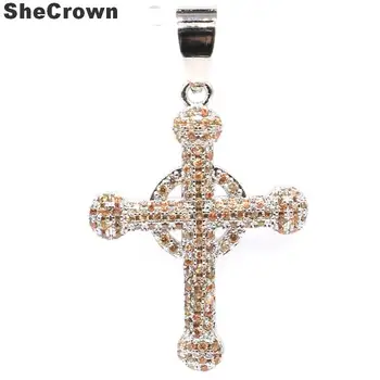 

38x23mm 2020 New Arrival long Cross Golden Citrine Gift For Ladies Wedding Silver Pendant