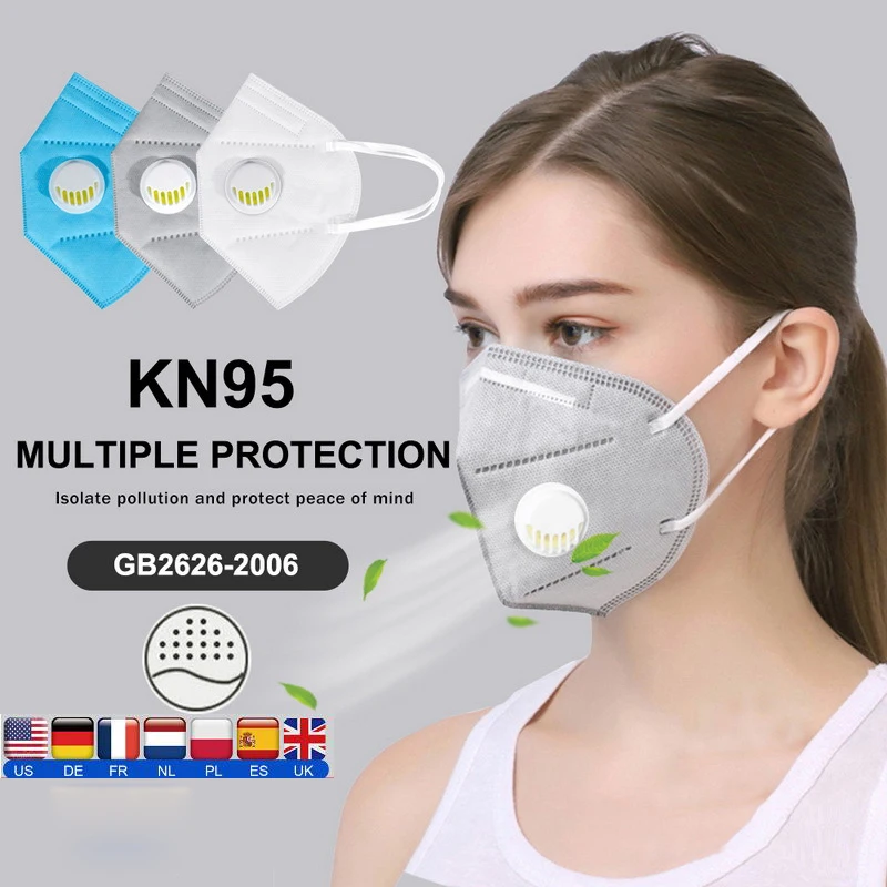 

1/5/10/20/50/100pcs KN95 Valve Mask Breathable Mask Gray Face Masks Anti-fog Pollution Safety Protective Retail Wholesale