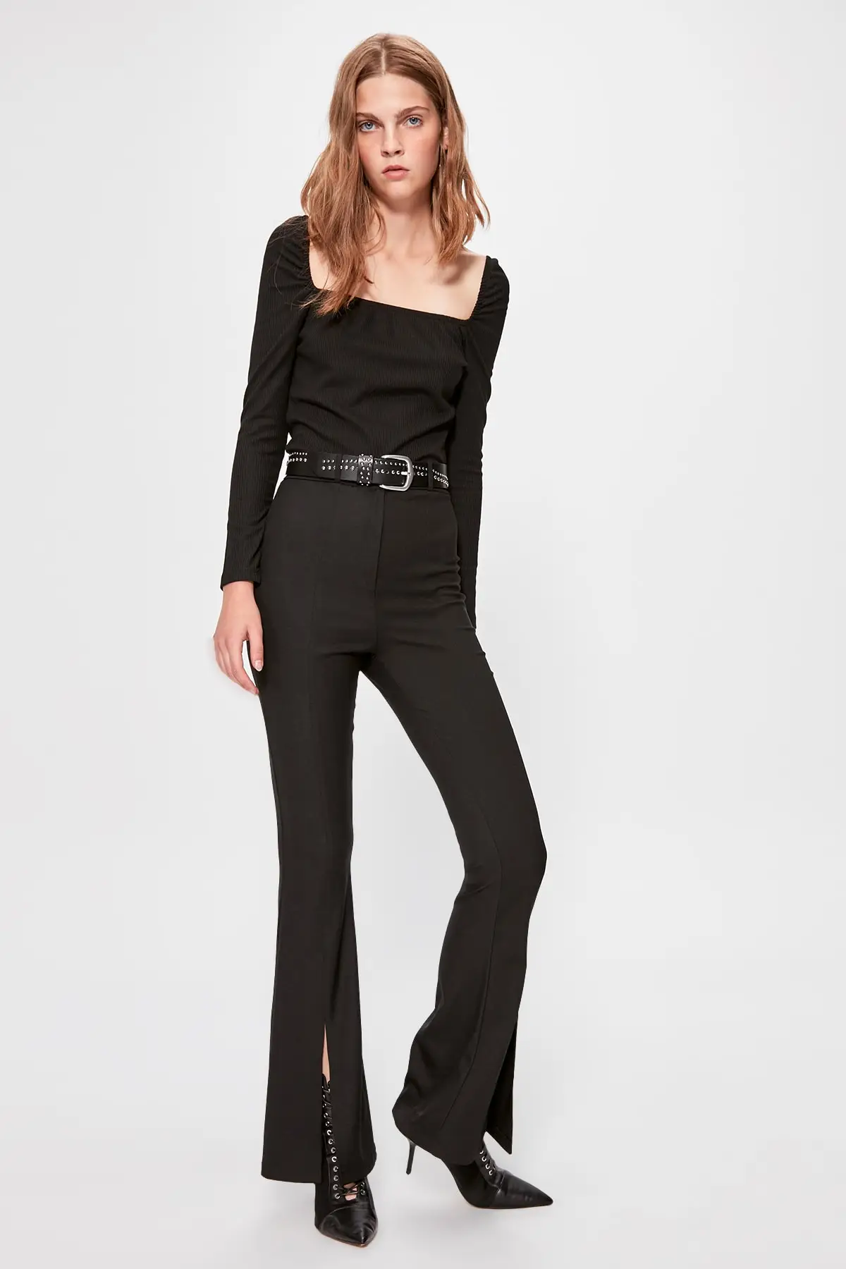 Trendyol черные длинные брюки TWOAW20PL0352