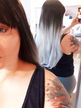 Peluca de pelo sintético para mujer, cabellera artificial de 26 pulgadas, largo, liso, negro, gris, con flequillo, Color gris, resistente al calor