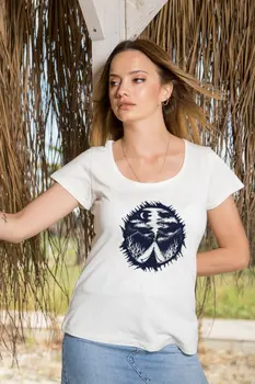 

Angemiel Wear Nature Inside Camping Motif Cotton Women 'S White T-Shirt
