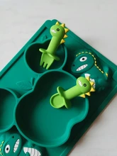 TYRY.HU-vajilla de silicona para bebé, cuenco de entrenamiento con dibujos de dinosaurios de 0 a 12 meses, cuchara, tenedor, plato de cena antideslizante