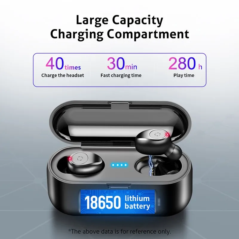 F9 TWS Wireless Bluetooth Headset Mini In Ear Earbuds 9D HIFI Sound Earphones With Charge Box