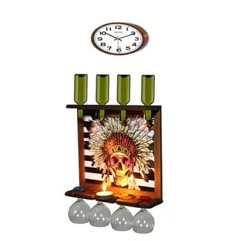 

Wall Clock Wall Art Picture Wooden Wine Rack Bottle Organizer Holders Beer Whiskey Bottle Bar Home Party Kitchen Salon Accessory