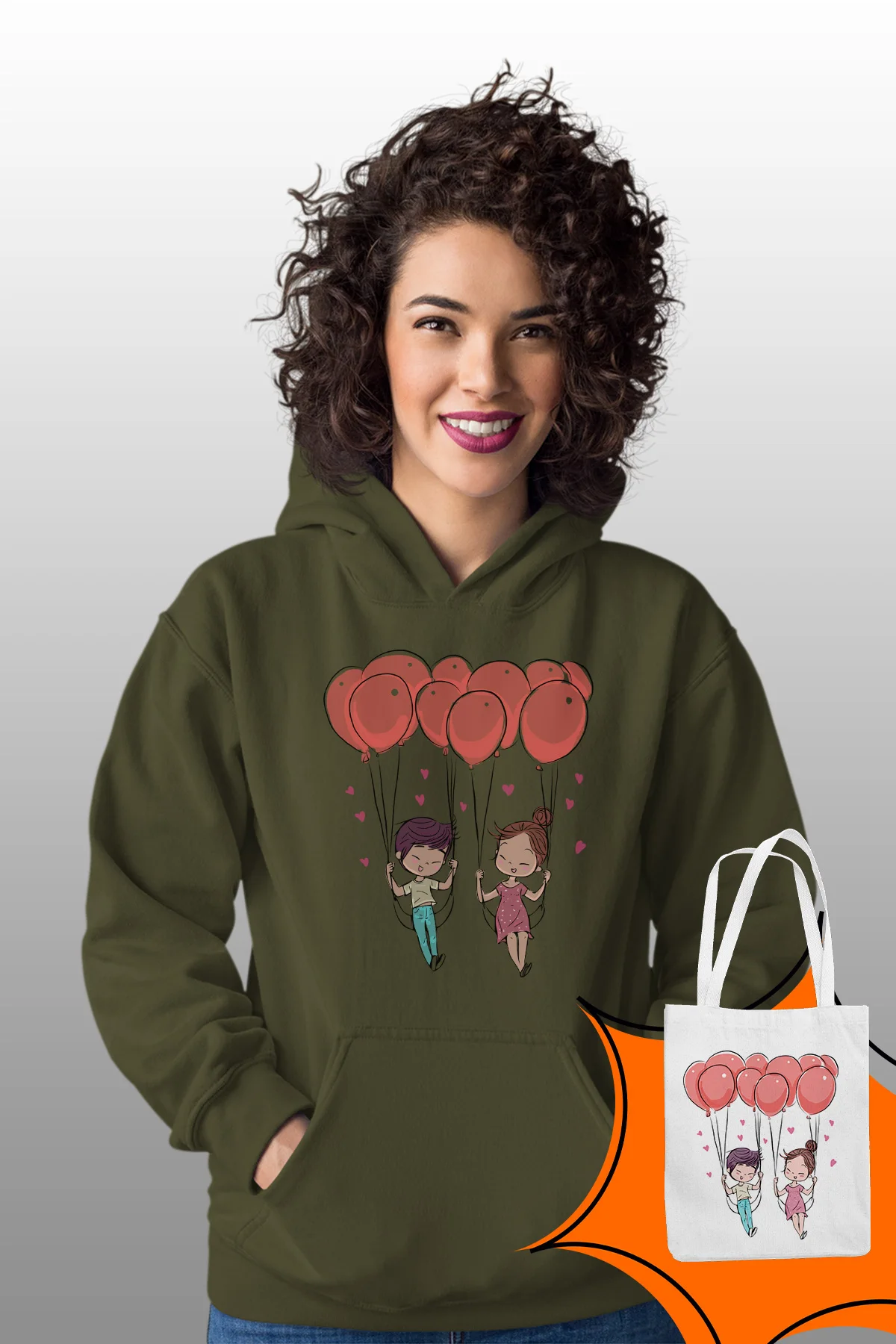 Женская толстовка с капюшоном Angemiel Wear зеленая надписью My Love Heart And Arrow | одежда