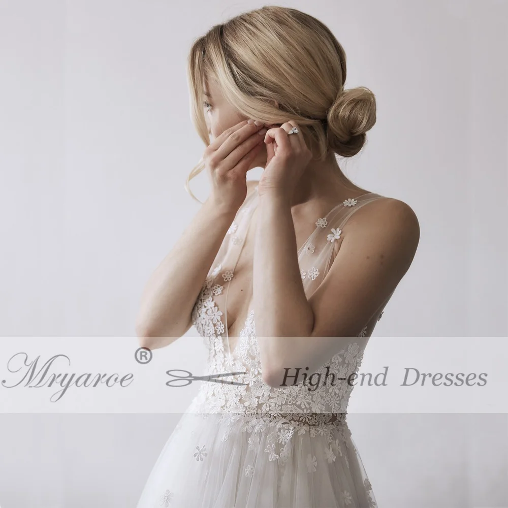 Mryarce уникальный невесты 3D цветы богемный шик свадебное платье из фатина с v-образной горловиной на открытом воздухе Свадебные платья Boho